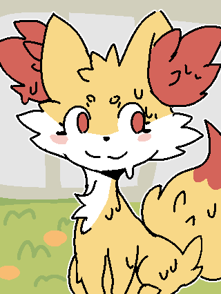 ambiguous_gender changed_(video_game) colored fence fennekin feral generation_6_pokemon grass low_res melting nintendo plant pokemon pokemon_(species) sitting smile solo