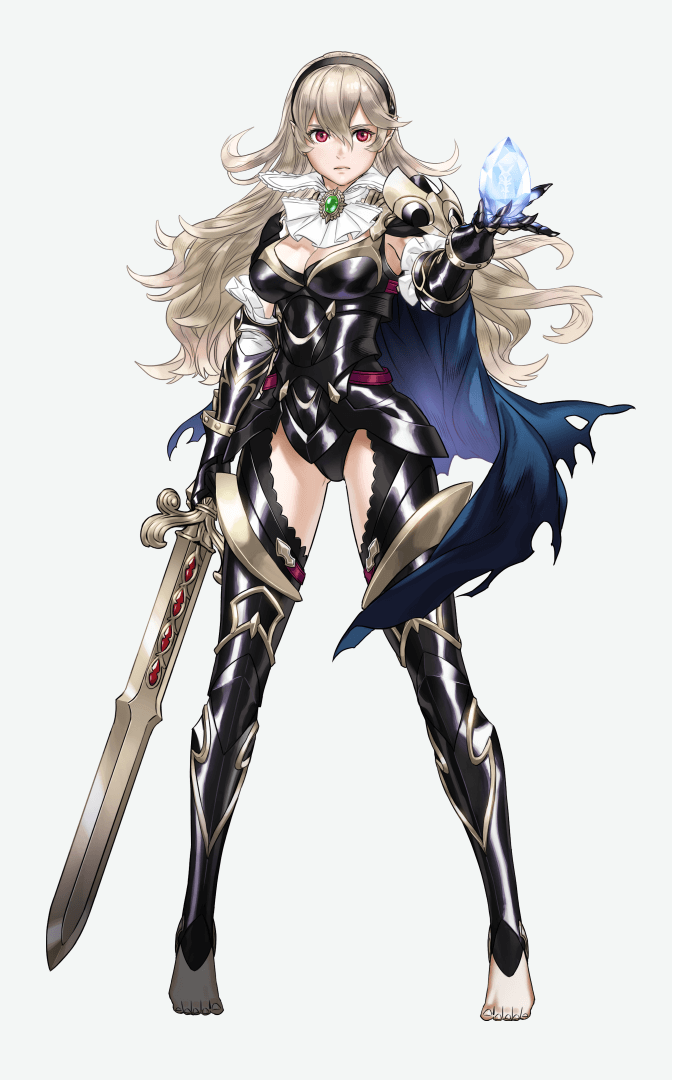 1girl armor ascot breasts cape clothing_cutout corrin_(female)_(fire_emblem) corrin_(fire_emblem) dragonstone fire_emblem fire_emblem_fates gem gloves hair_between_eyes hairband holding holding_sword holding_weapon kozaki_yuusuke leotard long_hair looking_at_viewer official_alternate_costume official_art pointy_ears red_eyes serious simple_background solo sword thigh_cutout thighhighs torn_clothes wavy_hair weapon white_hair yato_(fire_emblem)