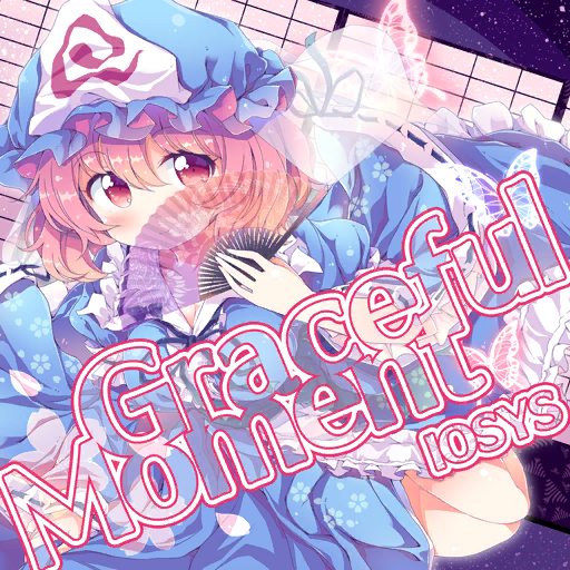 1girl album_cover blue_bow blue_bowtie blue_headwear blue_kimono bow bowtie breasts bug butterfly cherry_blossom_print cleavage closed_mouth collar cover covering_mouth english_text eyelashes floral_print frilled_hat frilled_kimono frilled_sleeves frills game_cg hand_fan hat holding holding_fan indoors iosys japanese_clothes kimono large_breasts light_blush long_sleeves mob_cap official_art pink_eyes ribbon-trimmed_sleeves ribbon_trim saigyouji_yuyuko shouji sliding_doors smile solo spiral_print takahero touhou touhou_cannonball triangular_headpiece white_collar wide_sleeves