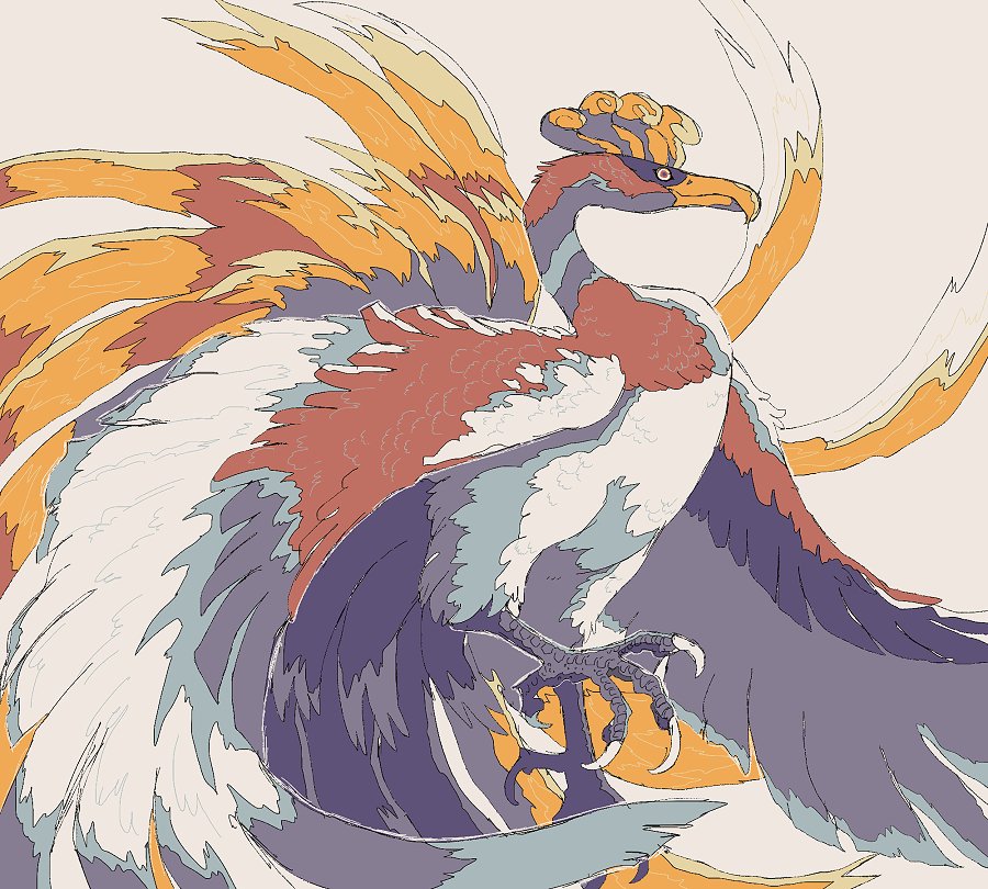 bird feathers ho-oh inkoinko7 multicolored_feathers no_humans pokemon pokemon_(creature) red_feathers solo white_feathers yellow_feathers