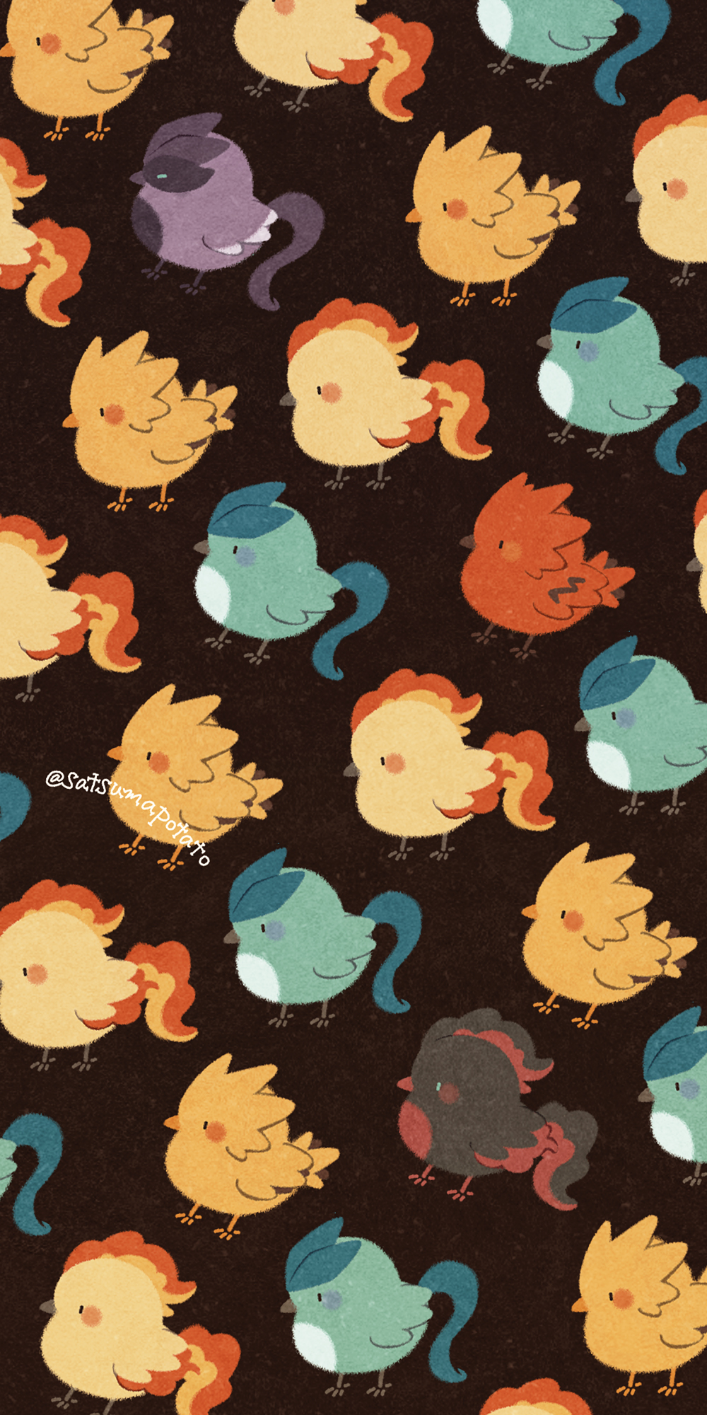 6+others ambiguous_gender articuno bird black_eyes blue_eyes blush brown_background expressionless galarian_articuno galarian_moltres galarian_zapdos highres moltres multiple_others no_humans pokemon satsumapotato simple_background solid_eyes zapdos