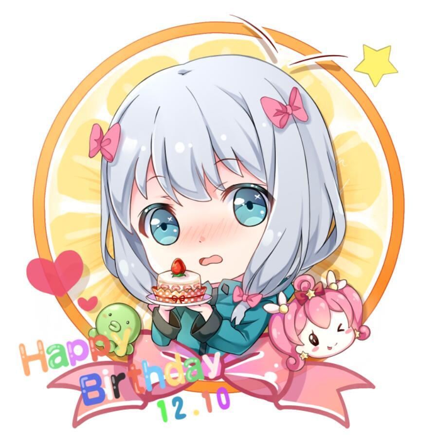 1girl birthday blue_eyes blush bow cake chibi circular_border dated eromanga_sensei food green_jacket grey_hair gyaza hair_bow happy_birthday heart holding holding_cake holding_food izumi_sagiri jacket long_hair long_sleeves low-tied_long_hair mask mask_removed meruru_(oreimo) octopus pink_bow rectangular_mouth star_(symbol) upper_body white_background