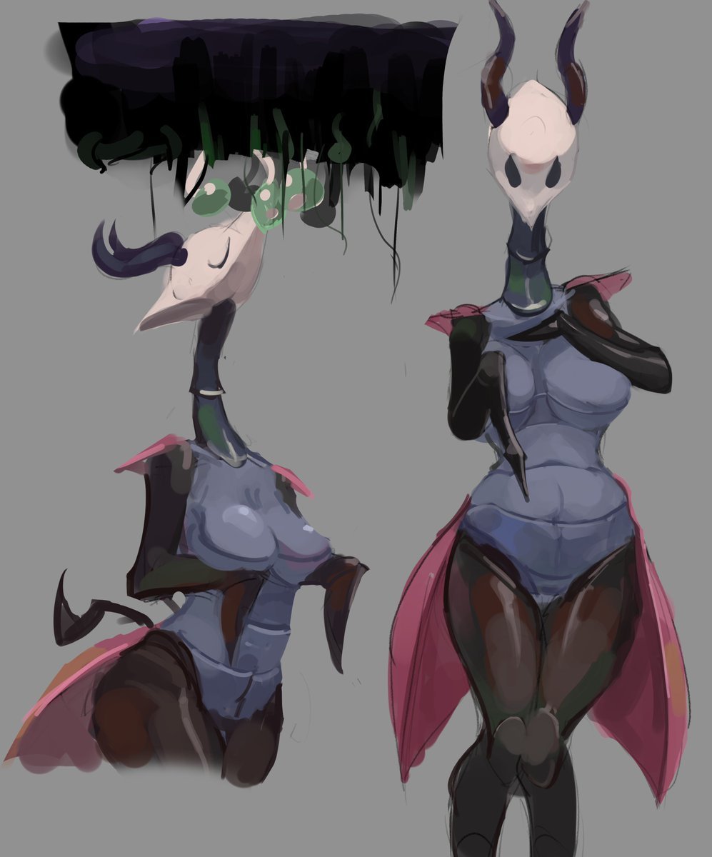 2023 anthro anthrofied arthropod beetle breast_rest breasts digital_media_(artwork) digital_painting_(artwork) eating ebbedrawin featureless_breasts female front_view giraffe_weevil hi_res hollow_knight insect non-mammal_breasts solo team_cherry weevil willoh_(hollow_knight)