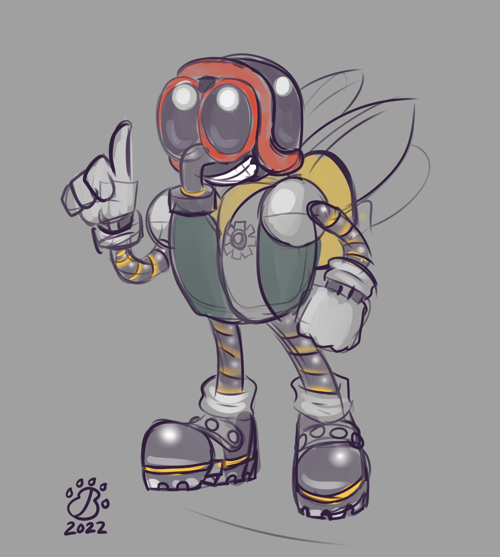 2023 4_fingers ambiguous_gender anthro armor arthropod backpack badgerben boots clothing dipteran fan_character fingers flyguy footwear gloves grey_background handwear headgear helmet insect sega simple_background smile solo sonic_the_hedgehog_(series) teeth topwear vest wings