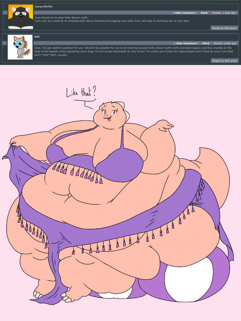 2018 3:4 3_toes anthro ask_blog ball batspid2 beach_ball bedlah belly_dancer belly_dancer_outfit big_breasts biped breasts clothing dialogue digital_drawing_(artwork) digital_media_(artwork) english_text eyebrows eyelashes feet female flabby_arms flat_colors frill_(anatomy) head_crest head_frill holding_clothing holding_object huge_belly huge_breasts huge_thighs inflatable juna_(batspid2) lizard membrane_(anatomy) membranous_frill midriff morbidly_obese morbidly_obese_anthro morbidly_obese_female navel obese obese_anthro obese_female open_mouth overweight overweight_anthro overweight_female pink_body pink_skin purple_clothing purple_eyes question reptile scalie simple_background sitting smile solo tail text thick_thighs tight_clothing toes wide_hips