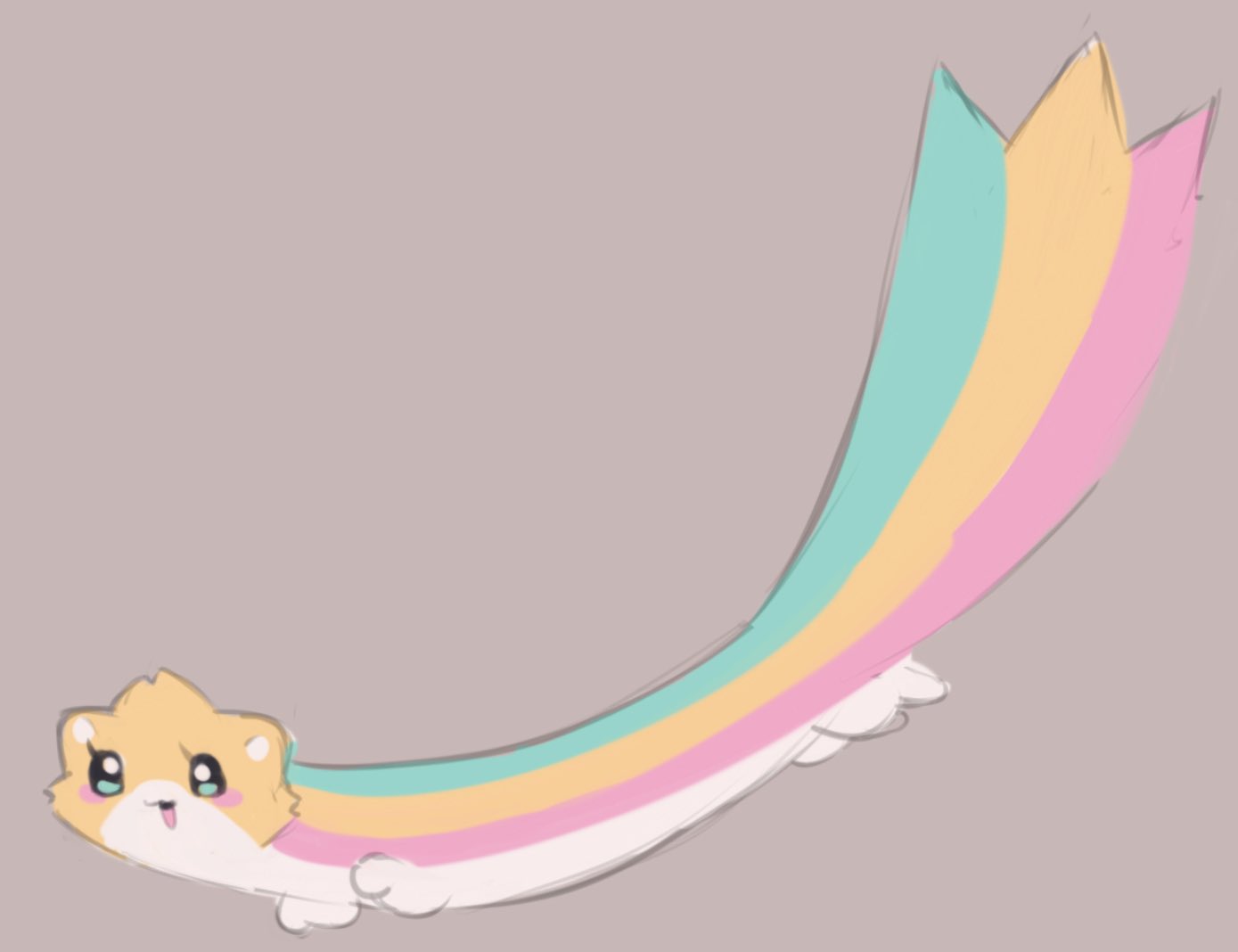 ambiguous_gender brown_background critter feral fur labbit1337 mammal multicolored_body multicolored_fur open_mouth open_smile rainbow simple_background smile solo unknown_species white_body white_fur yellow_body yellow_fur