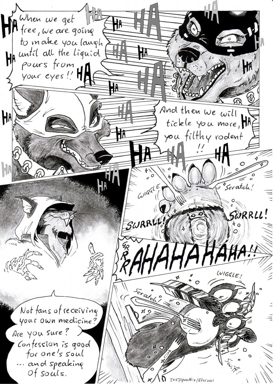 2015 4_toes 5_fingers 5_toes ankle_cuffs anthro barefoot bdsm bear belt black_and_white bondage bound brush brushing canid canine canis chain claws clenched_teeth clothed clothing collar comic cuff_(restraint) dialogue dlpeattie don_solletico dungeon english_text eternal.knot eternal_(eternal.knot) executioner_hood fantasy feathers feet finger_claws fingers foot_focus group hi_res humanoid_feet humanoid_hands inside jackal magic magic_user male male/male mammal monochrome murid murine muscular muscular_anthro muscular_male open_mouth paws plantigrade prick_ears rat restraints rodent six_frame_image smile snout speech_bubble teeth text tickle_fetish tickle_torture tickling tickling_feet toe_claws toes trio wide_eyed yelling zharr_j_wolf
