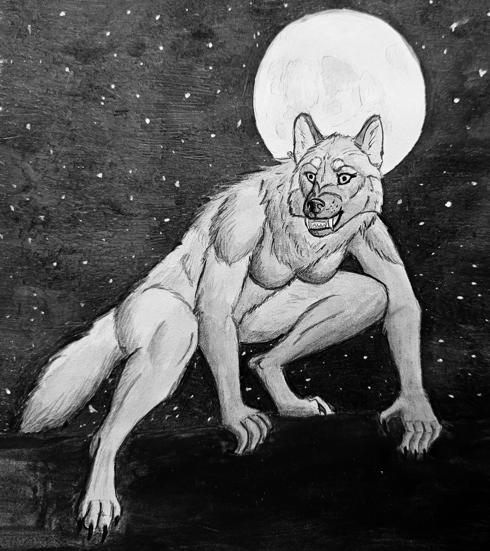 anthro breasts canid canine casual_nudity claws convenient_censorship corsack female full_moon fur invalid_tag looking_at_viewer mammal moon night night_time nude nude_female nvenient_censorship outdoor_nudity snarling solo star were werecanid werecanine werewolf