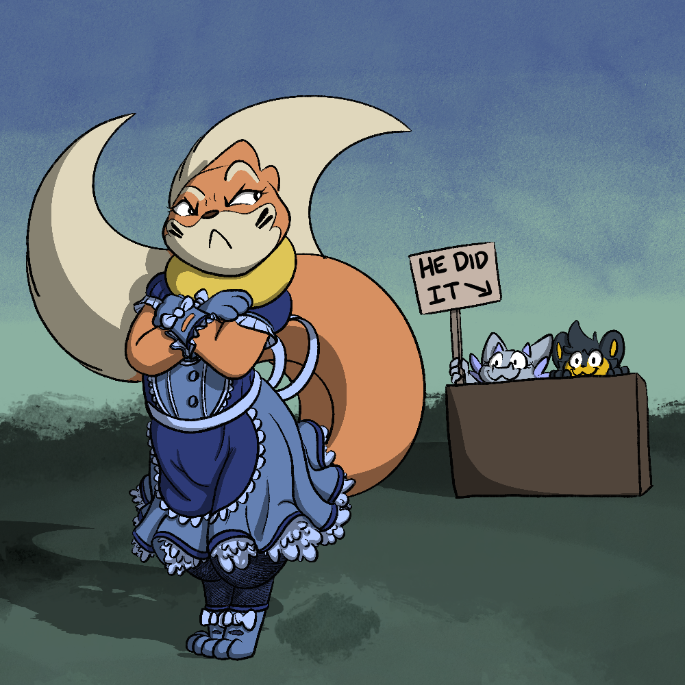 ambiguous_gender angry buizel clothing dragon dumderg female generation_4_pokemon grass luxio maid_uniform multi_tail nintendo plant pokemon pokemon_(species) sign tail uniform