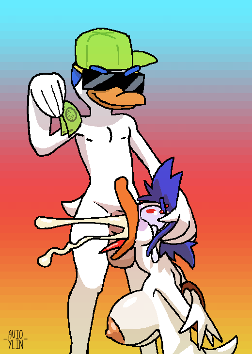 anatid anseriform anthro avian avioylin balls bdsm bird bodily_fluids bondage bound brother brother_and_sister chancy_(duck_game) clothing cum cum_in_mouth cum_inside deep_throat duck duck_game duo eyewear female forced genital_fluids genitals hair hat headgear headwear incest_(lore) male male/female messy_hair money neck_bulge nude oral plug_(duck_game) restrained sibling sister sunglasses tears