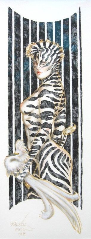 avian bird breasts cover equid equine feathered_wings feathers female feral fur hair heavy_metal_(magazine) humanoid looking_at_viewer magazine_cover mammal nipples nude olivia_de_berardinis painting_(artwork) solo traditional_media_(artwork) wings zebra