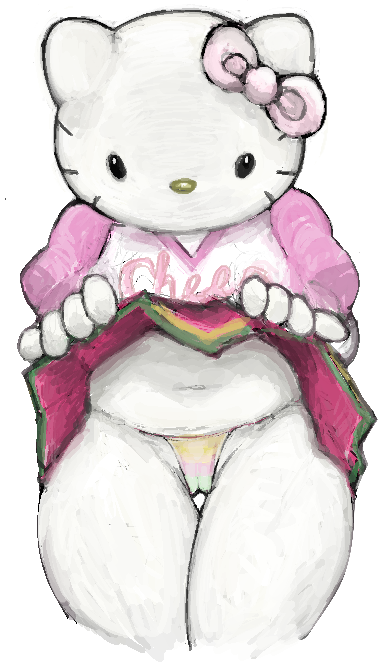 2015 anthro camel_toe clothed clothing clothing_lift domestic_cat felid feline felis female hello_kitty_(character) hello_kitty_(series) mammal marblerabbitworld panties sanrio shirt shirt_lift simple_background solo topwear underwear