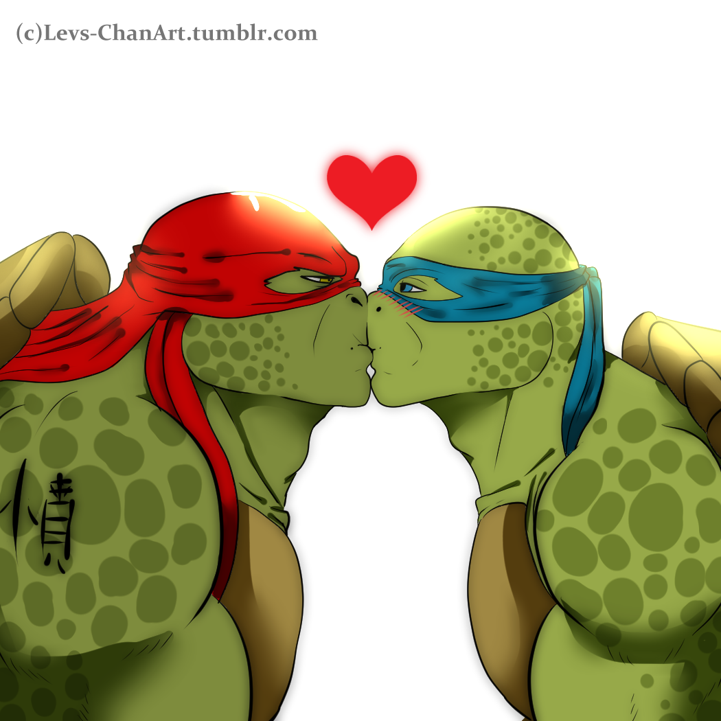 anthro duo green_body green_skin kissing leonardo_(tmnt) levana male male/male raphael_(tmnt) reptile scalie shell spots spotted_body spotted_skin teenage_mutant_ninja_turtles teenage_mutant_ninja_turtles_(2014) turtle turtle_shell