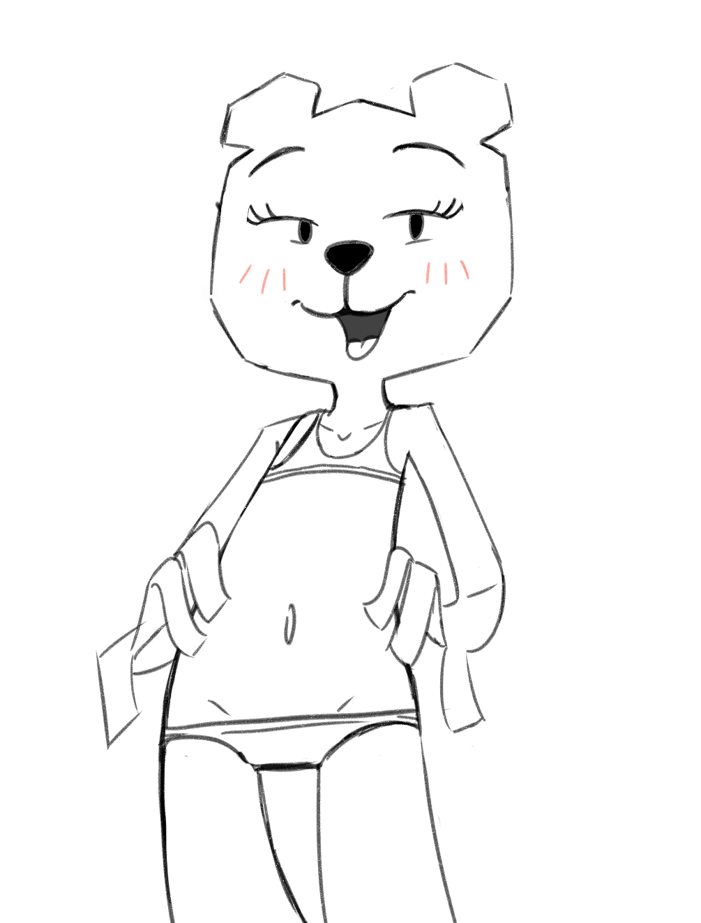 anthro bear blush blush_lines cartoon_network clothing female hi_res looking_at_viewer mammal monochrome navel paper smeet_(artist) solo teri_(tawog) the_amazing_world_of_gumball underwear