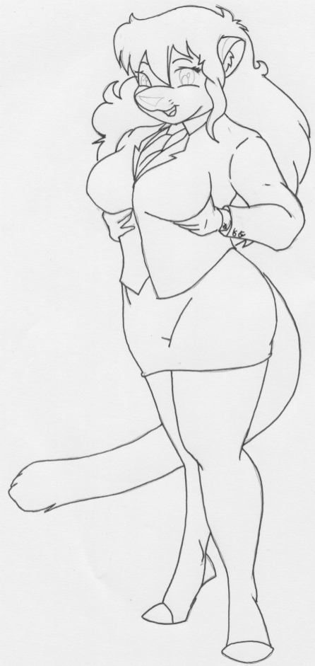 2009 anthro big_breasts bottomwear breast_expansion breasts businesswear clothed clothing danellz expansion felid female hair hand_on_breast kathy_(danellz) legwear lion mammal necktie office_clothing open_mouth pantherine sketch skirt solo stockings traditional_media_(artwork)