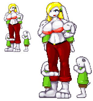 after_transformation anthro big_breasts blonde_hair breasts casetermk cave_story curly_brace female fernin_(artist) group hair holding_baby holding_leg invalid_tag lagomorph long_ears looking_up low_res mammal mimiga pixel_(disambiguation) story story_in_description white_body young
