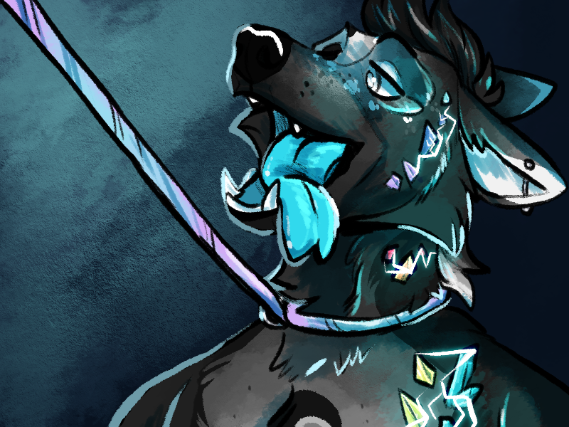anthro asphyxiation bdsm blue_tongue breath breath_play canid canine canis collar domestic_dog electricity hornedupbuck leash leash_pull leashed_collar lightning male mammal panting piercing slip_leash solo solo_focus tongue tongue_out