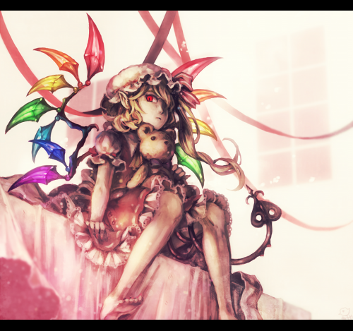 2015 5_fingers 5_toes amamidori barefoot biped black_tail blonde_hair bow_tie clothed clothing digital_media_(artwork) digital_painting_(artwork) dress feet female fingers flandre_scarlet furniture hair hair_over_eye hat headgear headwear holding_object holding_plushie holding_teddy_bear humanoid humanoid_pointy_ears letterbox light_body light_skin looking_down low-angle_view low_res mammal multicolored_wings not_furry on_table one_eye_obstructed plushie rainbow_wings red_clothing red_dress red_eyes restricted_palette ribbons short_hair signature simple_background sitting sitting_on_table solo spade_tail table tail tail_around_leg tail_coil tailed_humanoid teddy_bear toes touhou translation_check vampire white_background white_clothing white_hat white_headwear winged_humanoid wings young