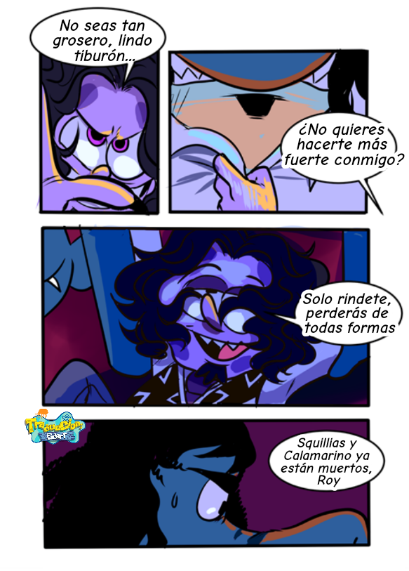 anthro clothed clothing comic dialogue duo fan_character fish hair male marine nickelodeon pancaketiffy robert_(pancaketiffy) roy_(pancaketiffy) sea_sponge shark smile spanish_text speech_bubble spongebob_squarepants text toony translation_check translation_request