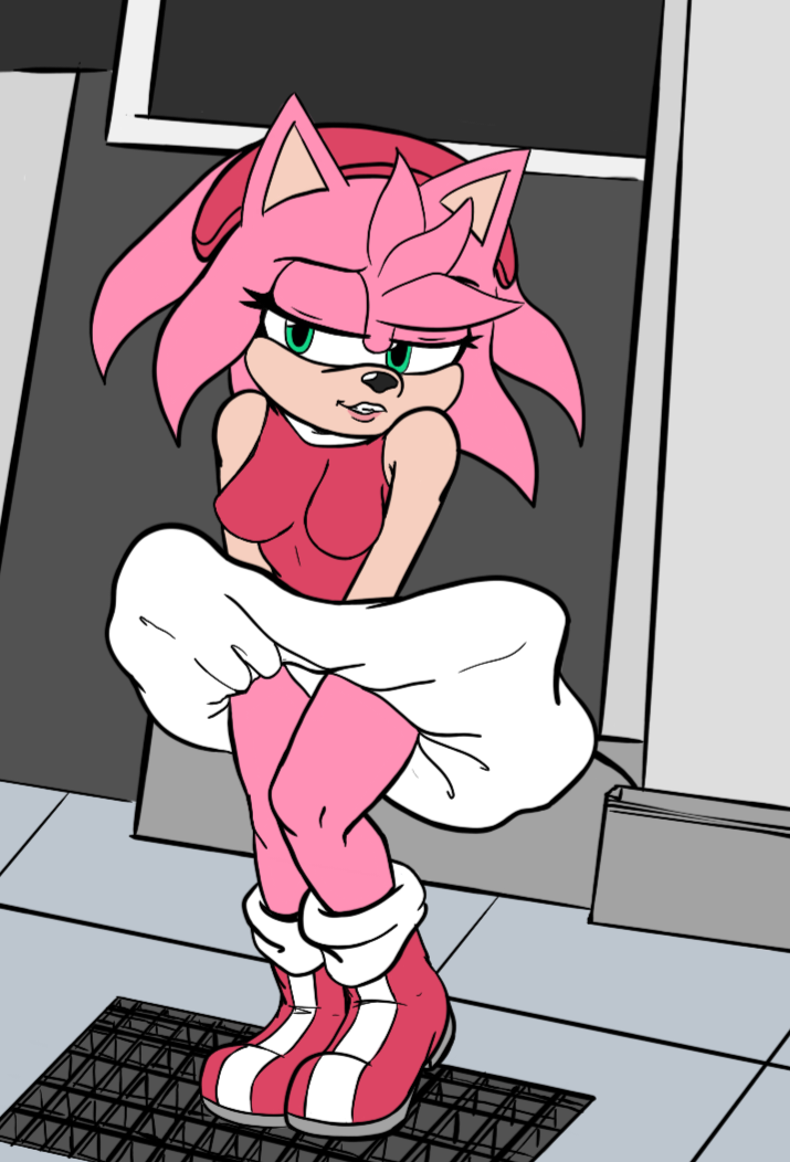 accidental_flashing amy_rose anthro bottomwear clothed clothing dress eulipotyphlan female hedgehog lewdsharx mammal raised_bottomwear raised_clothing raised_skirt sega skirt solo sonic_the_hedgehog_(series) vent wind_blowing_skirt