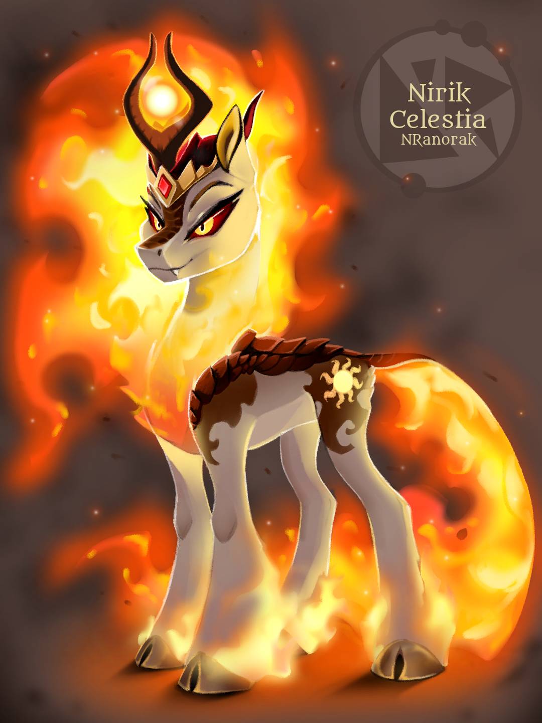 anoraknr asian_mythology chinese_mythology cloven_hooves cutie_mark daybreaker_(mlp) east_asian_mythology fangs female fire flaming_hair flaming_mane flaming_tail friendship_is_magic hasbro hi_res hooves horn kirin my_little_pony mythology nirik pseudo_hair pseudo_mane pupils red_sclera scales slit_pupils solo tail teeth yellow_eyes