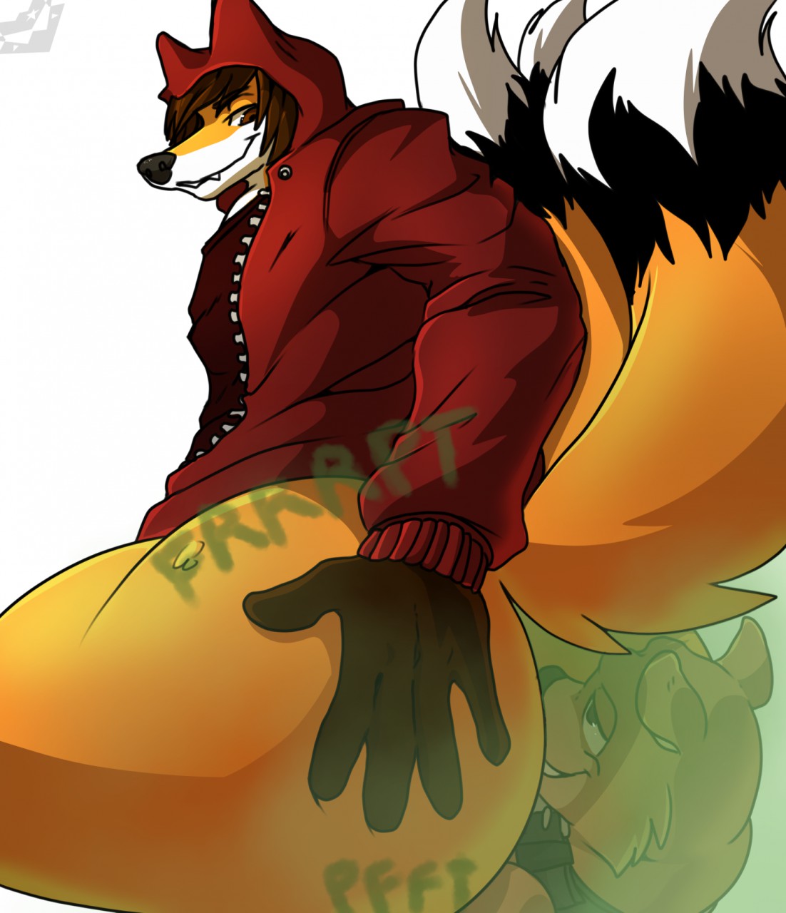 anikifaux anthro anus balls big_butt butt butt_grab canid canine clothed clothing duo facesitting fart fart_fetish farting_on_another farting_on_face fox fur genitals hand_on_butt hi_res male male/male mammal multi_tail mustelid orange_body orange_fur otter raised_tail sitting_on_another spread_butt spreading tail thick_thighs