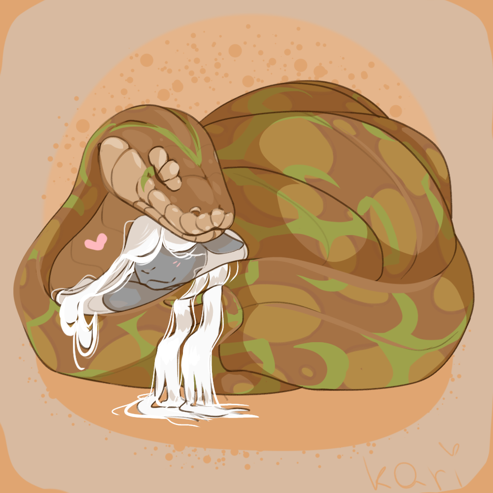 &lt;3 anthro artist_name brown_background brown_body brown_scales coiled_up coiling_another duo female feral grey_body grey_skin hair kari_owo mammal python reptile scales scalie signature simple_background sleeping snake white_hair