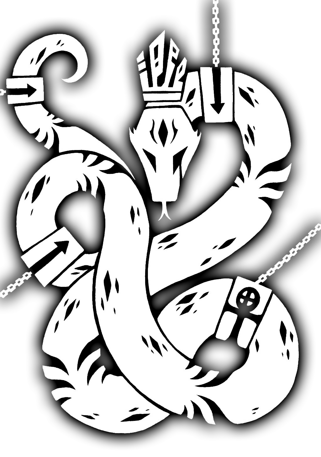 2014 alpha_channel alternate_species apode black_and_white black_outline bodily_fluids chain chain_leash cross crown crying cuff_(restraint) digital_drawing_(artwork) digital_media_(artwork) directional_arrow facial_markings feral forehead_markings forked_tongue head_markings headgear hi_res leash legless male markings monochrome outline reptile restraints restricted_palette scale_markings scales scalie scp-682 scp_foundation shackles silhouette simple_background snake solo story_at_source sunnyclockwork tears tongue tongue_out transparent_background