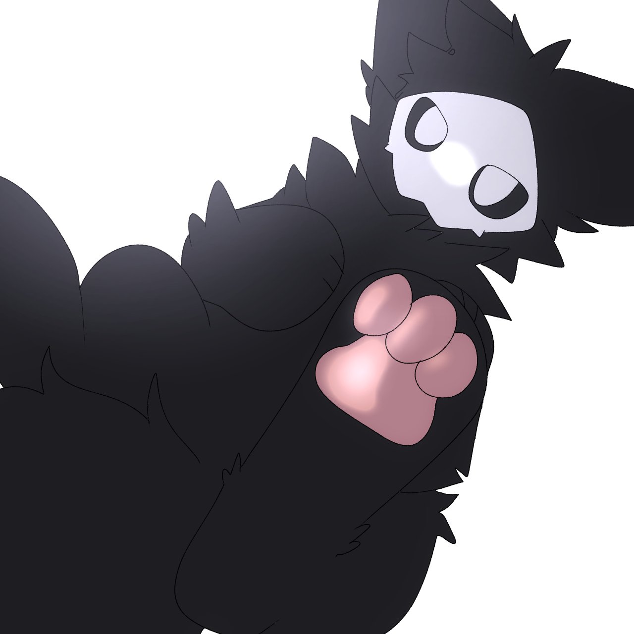 12_iona ambiguous_gender anthro black_body black_fur black_inner_ear black_inner_ear_fluff black_tail black_tuft canid canine canis changed_(video_game) fur hi_res humanoid inner_ear_fluff looking_at_viewer mammal pawpads pink_pawpads pink_paws puro_(changed) solo tail tuft white_eyes white_mask wolf