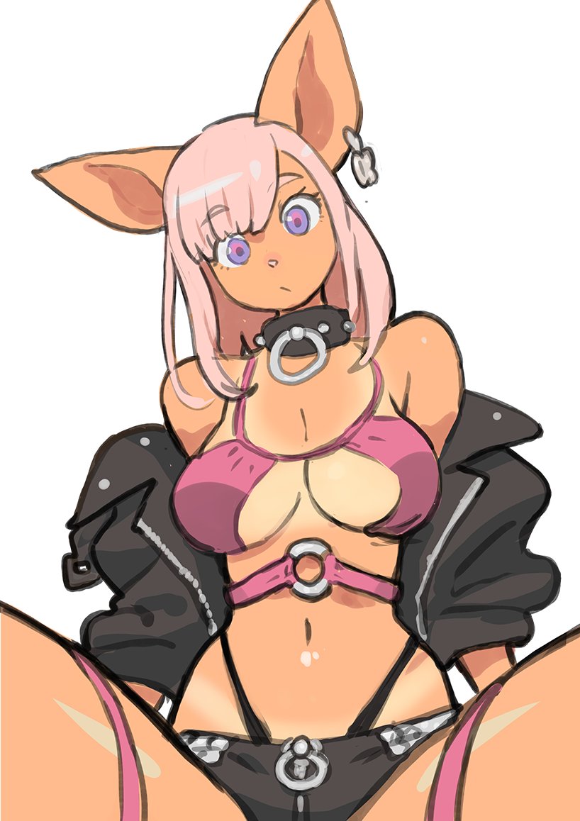 2023 animal_humanoid breasts cleavage clothed clothing collar colo ear_piercing ear_ring female humanoid jacket journey_to_the_west mammal mammal_humanoid piercing pig_humanoid ring_piercing rose_(zaiyuki) simple_background solo suid suid_humanoid suina suina_humanoid suntan tan_line tanned_skin thong topwear underwear white_background zaiyuki zhu_bajie