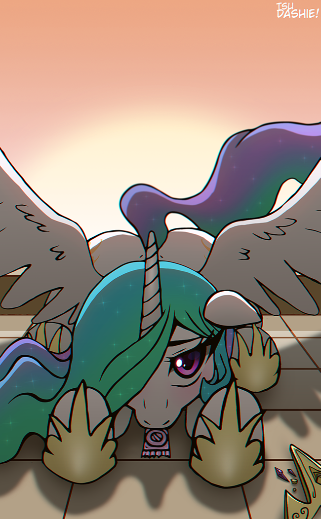 butt condom condom_in_mouth crown defeated female floppy_ears friendship_is_magic hasbro headgear jewelry looking_at_viewer my_little_pony object_in_mouth princess_celestia_(mlp) sexual_barrier_device spread_wings submissive submissive_female sumiset sunset surrendering tsudashie wings