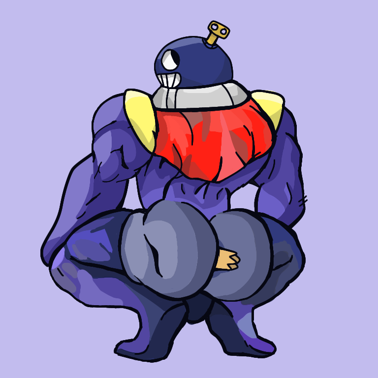 big_butt big_muscles brawl_stars broly_culo butt butt_focus crouching fuse grin humanoid looking_back male meme muscular muscular_humanoid muscular_male not_furry parody smile solo spread_legs spreading supercell_(company) teeth tick_(brawl_stars) unknown_artist