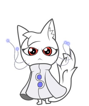 :&lt; alpha_channel blue_buttons clothed clothing domestic_cat felid feline felis female fluffy fluffy_tail gooblie_2 looking_at_viewer low_res mammal oversized_sleeves red_eyes simple_background solo tail transparent_background whiskers white_body white_clothing