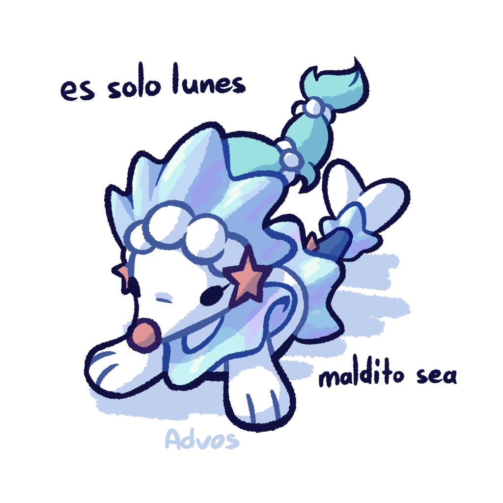 1:1 advos ambiguous_gender blue_body blue_hair feral generation_7_pokemon hair nintendo pokemon pokemon_(species) primarina shadow simple_background solo spanish_text text translation_request white_background white_body