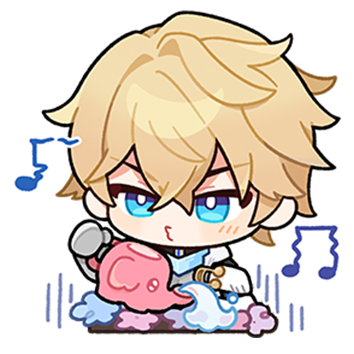 1boy armor bad_singing blonde_hair blue_eyes closed_mouth crossed_bangs english_commentary gepard_landau holding honkai:_star_rail honkai_(series) male_focus musical_note official_art short_hair solo transparent_background upper_body whistling
