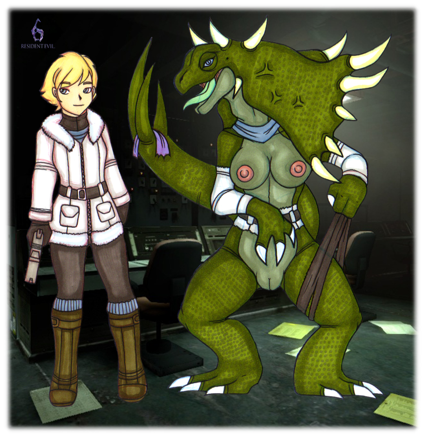 3_fingers 3_toes after_transformation alternate_species anthro aroused aroused_face aroused_smile bald barefoot bedroom_eyes before_and_after belly_scales belt big_breasts blonde_hair blue_eyes blue_sclera boots border bottomless bow_experiment_(resident_evil) breasts capcom chair claws clothed clothing computer console detailed_background digitigrade english_text enjoying erect_nipples feet female fingers footwear forced forced_transformation frill_(anatomy) front_view furniture genitals gloves green_body green_scales gun hair hand_over_crotch handgun handwear holding_gun holding_object holding_weapon huge_breasts human inside ivanks jacket leggings legwear lizard long_neck long_tail long_tongue looking_at_viewer looking_away looking_pleasured lust_transformation mammal mental_transformation moan mostly_nude narrowed_eyes nipples non-mammal_breasts non-mammal_nipples number office_chair open_mouth panties paper pistol pupils purple_clothing purple_panties purple_underwear pussy ranged_weapon reptile resident_evil scales scalie screencap screencap_background seductive sherry_birkin_(resident_evil) short_hair side_view slit_pupils smile snout socks solo species_transformation spiked_tail spikes spikes_(anatomy) spread_legs spreading standing strelats_(resident_evil) sweater tail tearing_clothing text thick_thighs toe_claws toes tongue tongue_out topless topwear torn_clothing torn_panties torn_underwear transformation transformation_through_technology turtleneck underwear weapon white_body white_border white_claws white_skin zipper