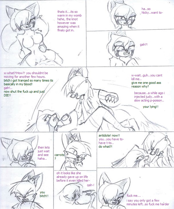 &lt;3 angry anthro breasts canid canine clothing comic cuckquean dialogue dipstick_tail dirty_talk disney facial_markings female forced forced_to_watch fox group head_markings imminent_death judy_hopps legwear looking_at_another male male/female mammal markings mostly_nude_female muscular muscular_male nick_wilde one_eye_obstructed pace-maker pecs reverse_rape scarlett_(yitexity) shocked shocked_expression smile smug stockings strangling tail tail_markings taunting thigh_highs traditional_media_(artwork) trio zootopia