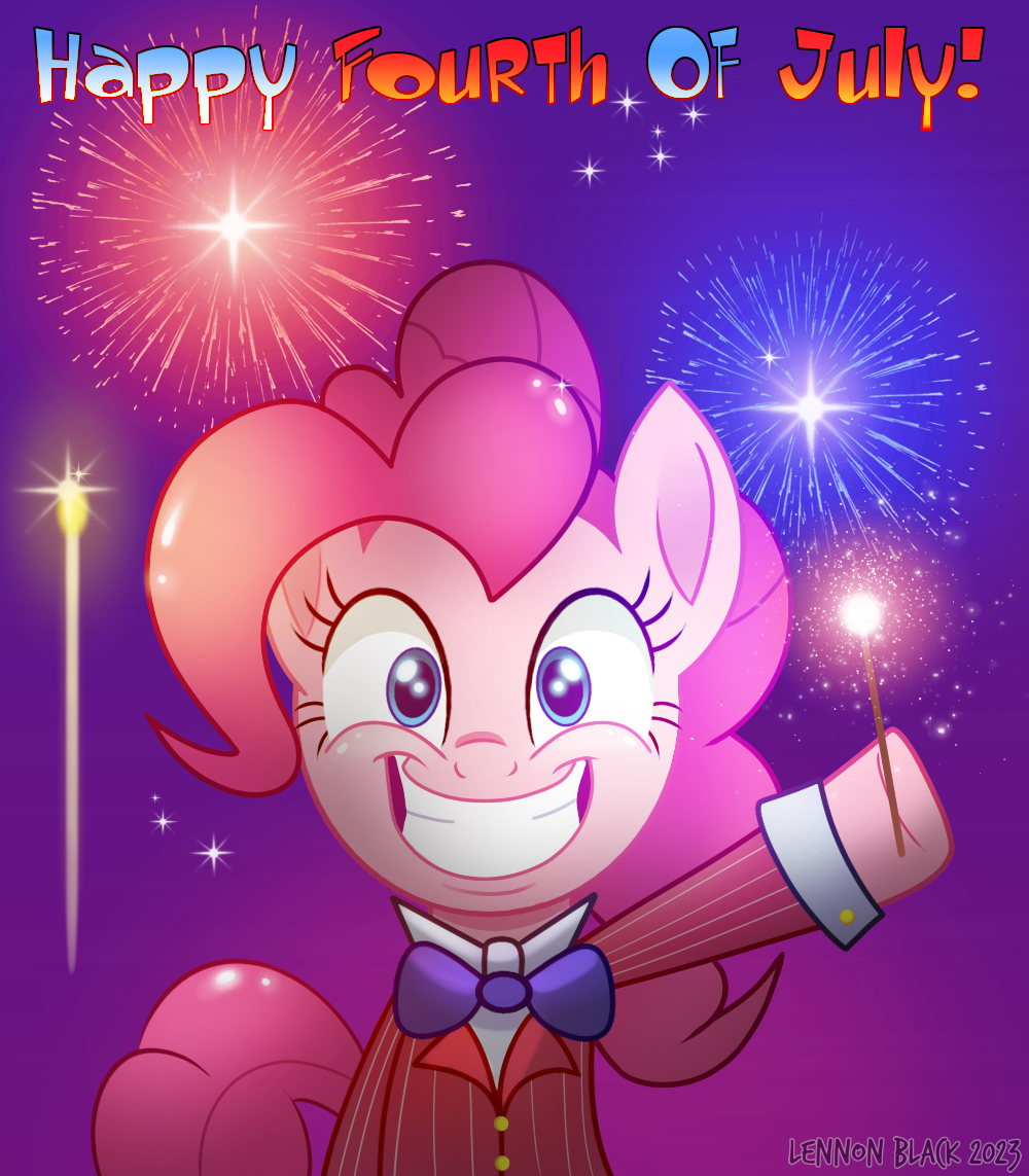 4th_of_july clothed clothed_feral clothing equid equine female feral fireworks friendship_is_magic hair hasbro horse lennonblack mammal my_little_pony pink_body pink_hair pinkie_pie_(mlp) pony smile solo teeth