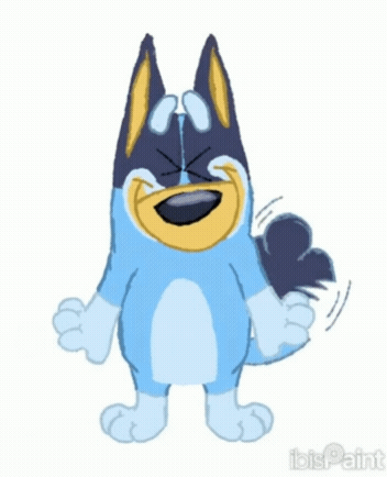 animated anthro blinking blue_body blue_fur bluey_(series) bluey_heeler canid canine canis domestic_dog female fur happy looking_at_viewer low_res mammal marblesfury short_playtime simple_background smile solo tail tail_motion tailwag white_background