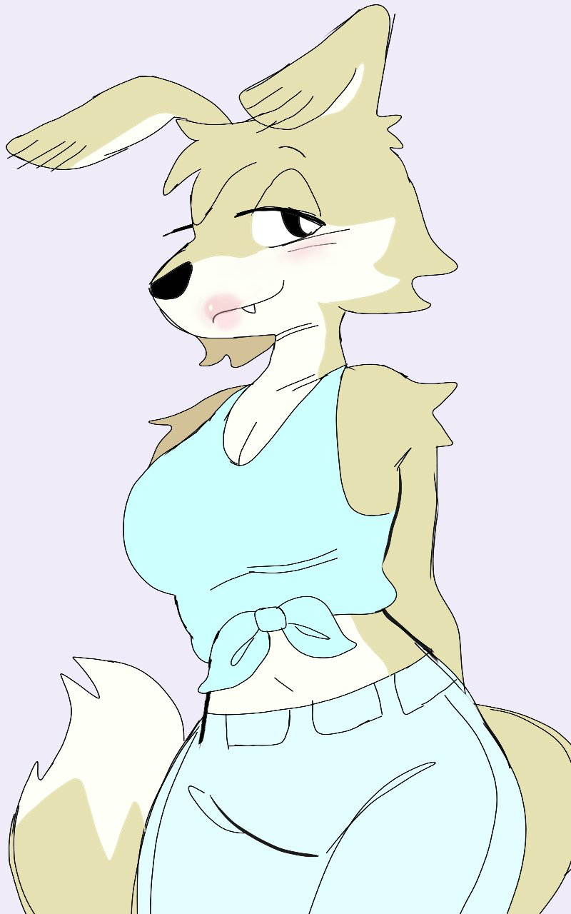 anthro blinky_bill_(series) breasts canid canine canis clothed clothing daisy_dingo digital_media_(artwork) dingo female fur hi_res lipstick makeup mammal puppkittyfan1 simple_background smile solo