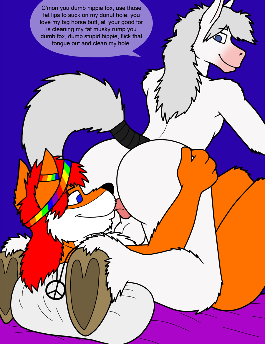 anal anthro balls big_butt blaziefox butt canid canine dialogue duo equid equine facesitting fox fur genitals hair holding_butt hooves horse licking mackenya male male/male mammal oral orange_body orange_fur peace_symbol red_hair rimming sex sitting_on_another speech_bubble tbfm tongue tongue_out white_body white_fur