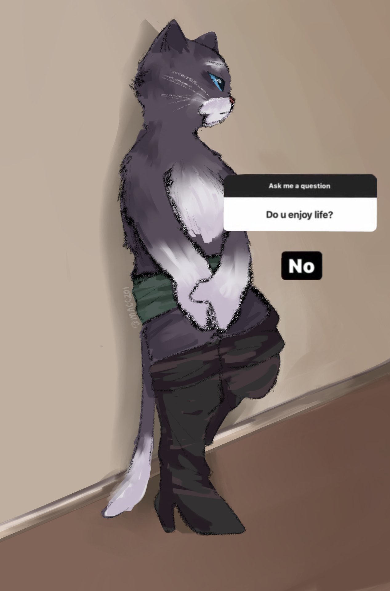 anthro belt black_body black_fur black_pupils blue_eyes boots clothing domestic_cat dreamworks english_text felid feline felis female fluffy footwear frown fur hi_res humor inside kitty_softpaws legwear long_tail looking_away mammal meme mn00201 mostly_nude mostly_nude_anthro mostly_nude_female parody pink_nose prick_ears pupils puss_in_boots_(dreamworks) redraw solo standing tail text thigh_boots thigh_highs tuxedo_cat whiskers white_body white_fur white_pupils