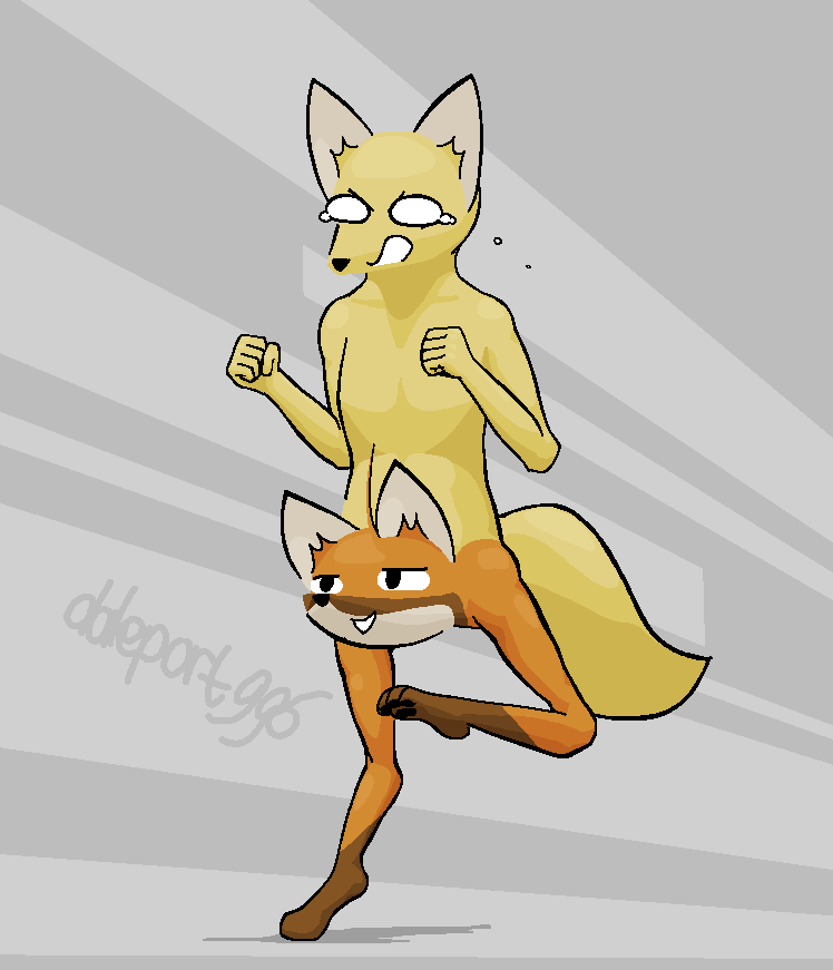 2023 anthro binary_drawing bodily_fluids brown_body brown_fur canid canine cel_shading conjoined countershade_face countershade_fur countershading crotch_head crying curved_tail dale_(daleport996) daleport996 duo fennec fist foot_hands fox fur grey_background head_tuft inner_ear_fluff leg_markings looking_at_another male mammal markings no_pupils nude open_mouth orange_body orange_fur pawpads paws red_fox running scared shaded shocked signature simple_background smile socks_(marking) surprise tail tears thick_tail tuft unusual_anatomy white_body white_fur wide_eyed yellow_body yellow_fur