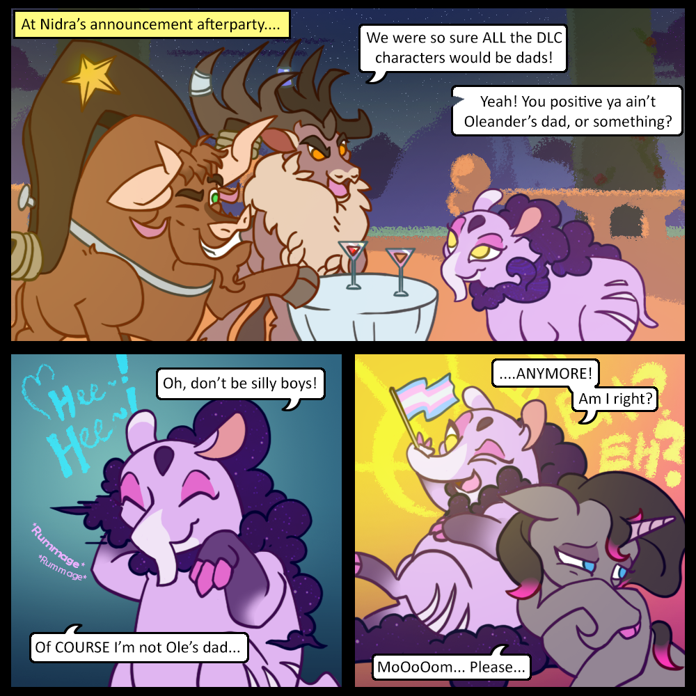 3koma ambiguous_gender arm_spreader bovid bovine cattle comic daughter_(lore) deer dialogue embarrassed equid equine father_(lore) female feral fingers group happy hooved_fingers hooves horn humor laugh leg_markings lgbt_pride makeup male mammal markings mother_(lore) nidra_(tfh) oleander_(tfh) parent_(lore) pride_colors restraints socks_(marking) spreader_bar stronghoof_hoofstrong_(tfh) tapir texas_(tfh) tfhtrivia them's_fightin'_herds trans_(lore) transgender_pride_colors unicorn yoke_(restraint)