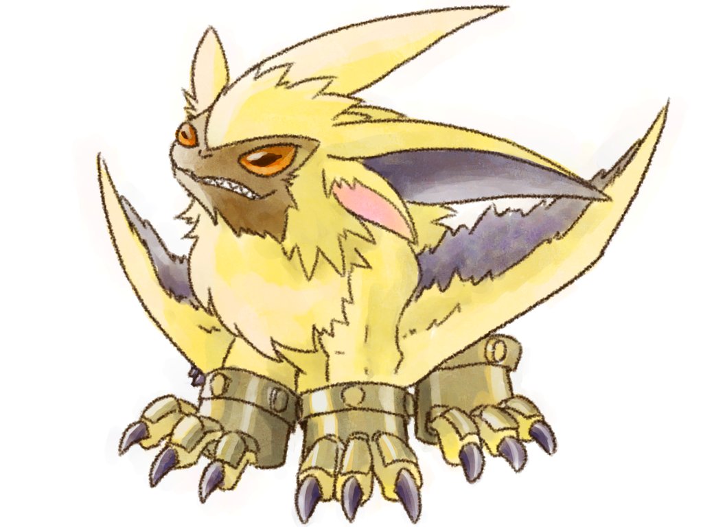 1nacl 4:3 angry bandai_namco bracelet claws digimon digimon_(species) digimon_ghost_game feral fur jewelry lamortmon male monster orange_eyes sharp_claws sharp_teeth solo teeth winged_arms wings yellow_body yellow_fur