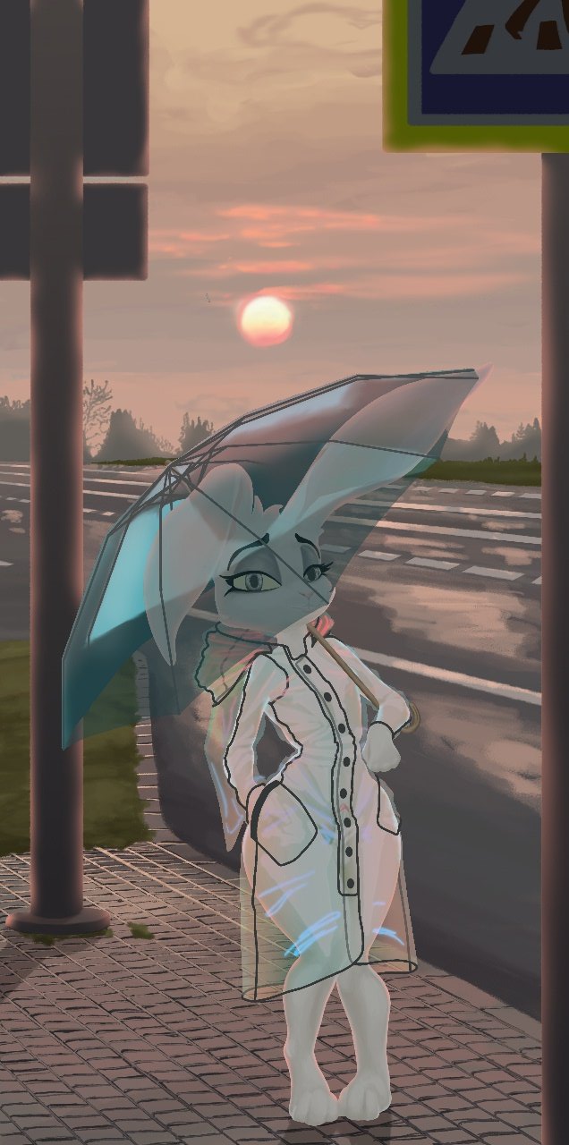 anthro bulge clothing girly hi_res lagomorph leporid male mammal mr.gerich rabbit solo texi_(yitexity) thick_thighs translucent translucent_clothing umbrella