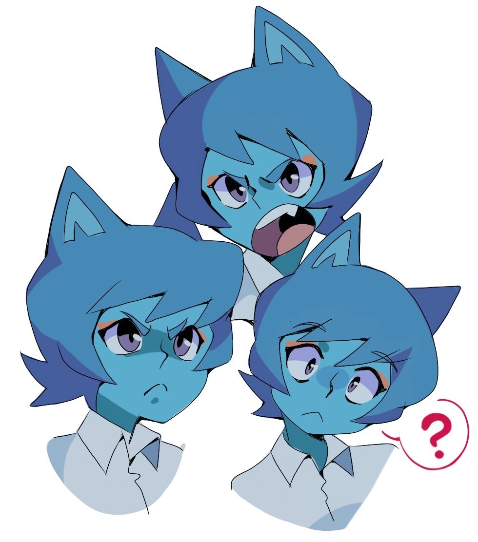 1girl ? animal_ears blue_fur blue_hair cat_ears cat_girl collared_shirt furry furry_female grey_eyes looking_at_viewer mature_female nicole_watterson open_mouth red_eyeliner shirt short_hair the_amazing_world_of_gumball toon_(style) white_shirt yen0028