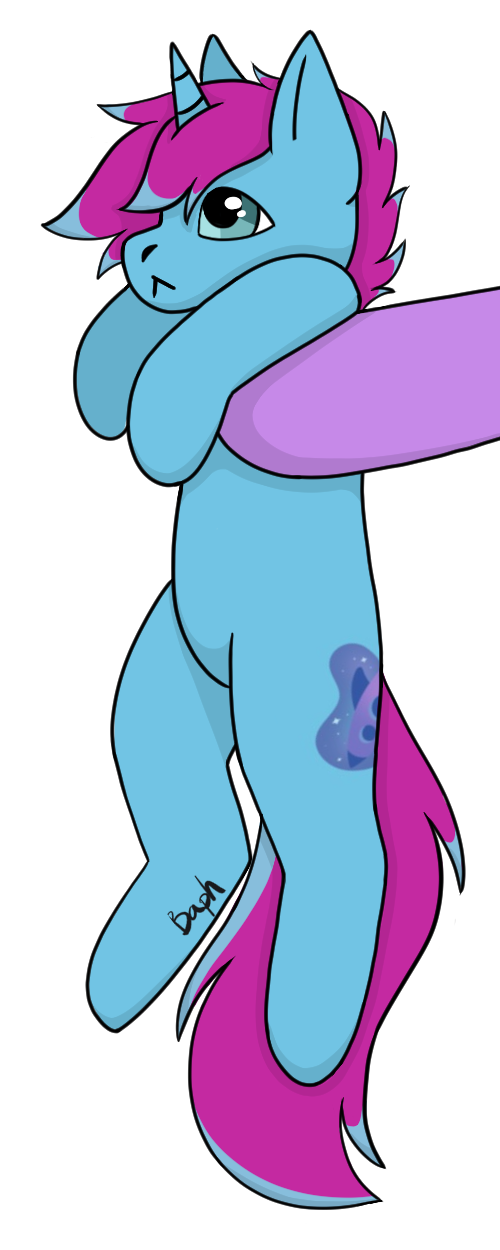 blue_body blue_eyes blue_highlights blue_horn blue_skin bubble_gum_(oc) bxbybxphomet equid equine feral friendship_is_magic hair hasbro hi_res highlights_(coloring) holding_animal horn horse male mammal my_little_pony pink_hair pink_tail pony solo spiky_hair tail unicorn