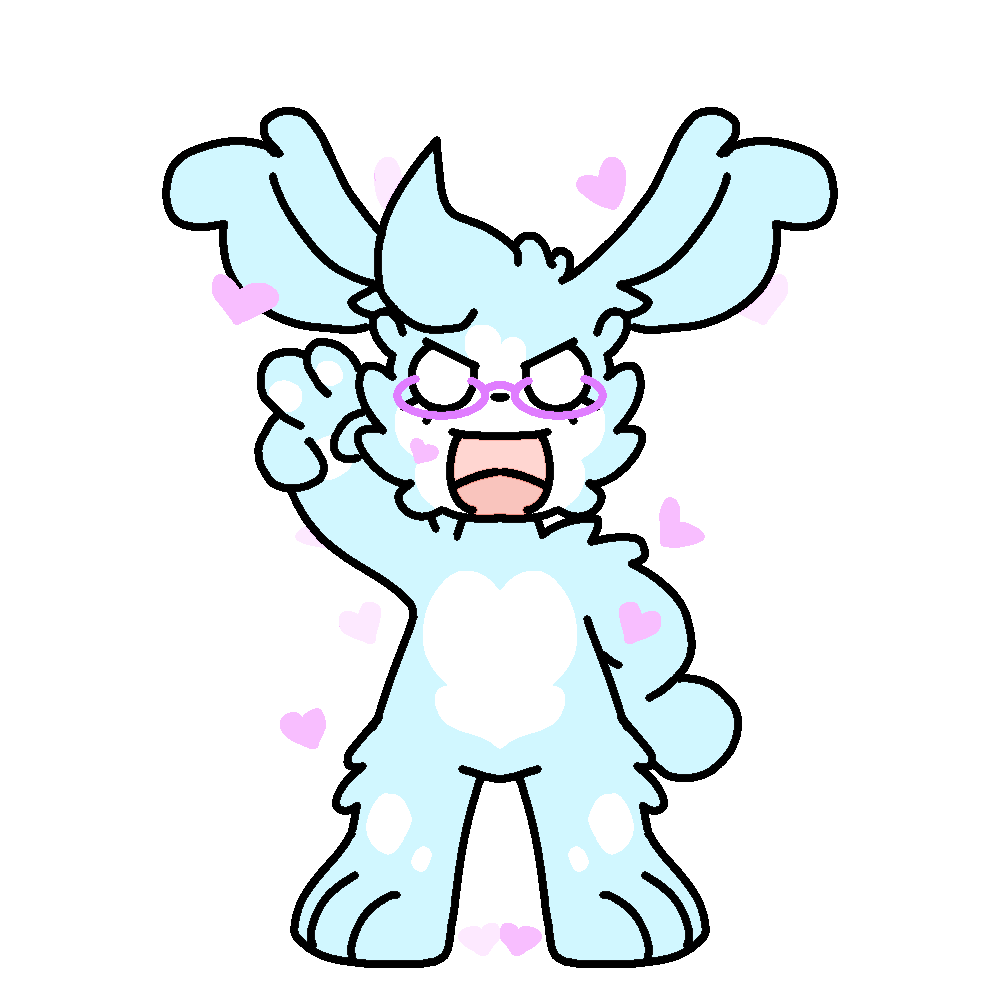 &gt;:3 &lt;3 &ograve;w&oacute; anthro blue_body blue_fur chibi eyewear fur gesture glasses lagomorph leporid male mammal open_mouth purple_eyewear purple_glasses rabbit solo taiko_taco taikos_taco_stand v_sign white_aura white_body white_fur