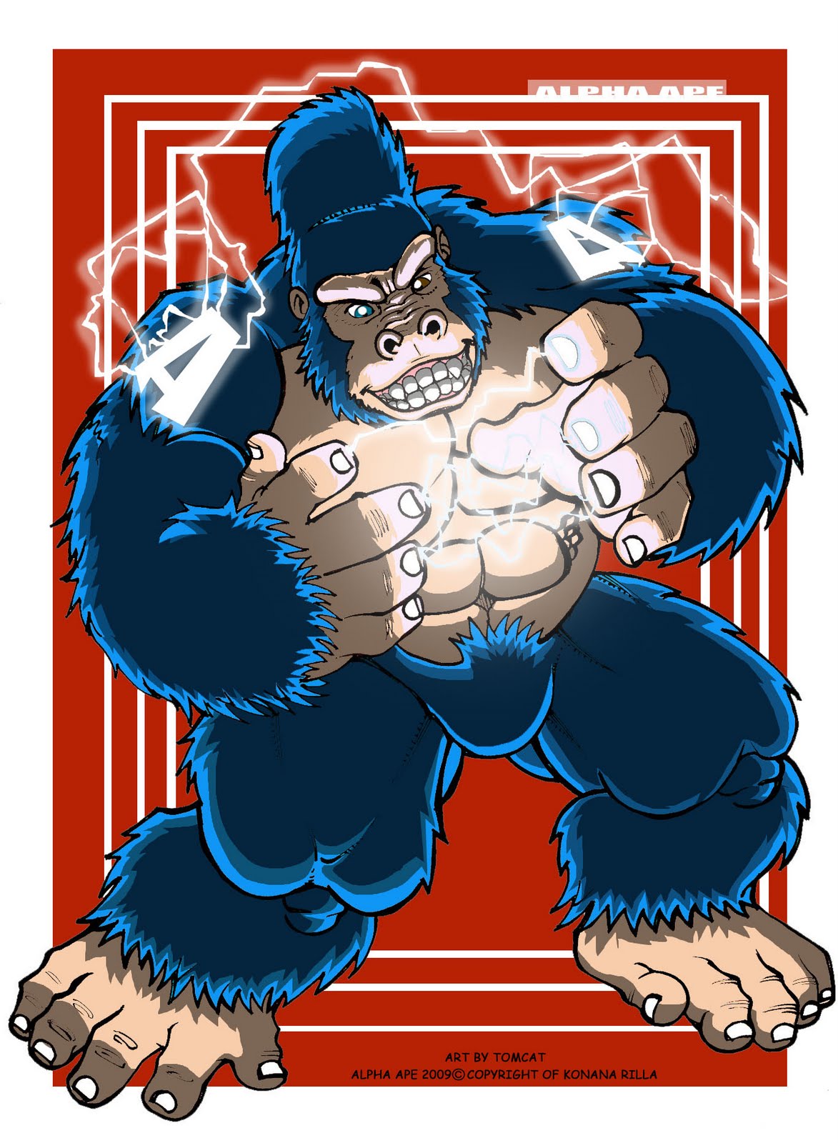 2009 abs alpha_ape_(konana-rillah) anthro ape blue_body blue_eyes blue_fur brown_eyes featureless_crotch feet fur gorilla haplorhine heterochromia hi_res male mammal muscular muscular_anthro muscular_male pecs prehensile_feet primate solo tan_body tan_skin toes tomcat_(artist)